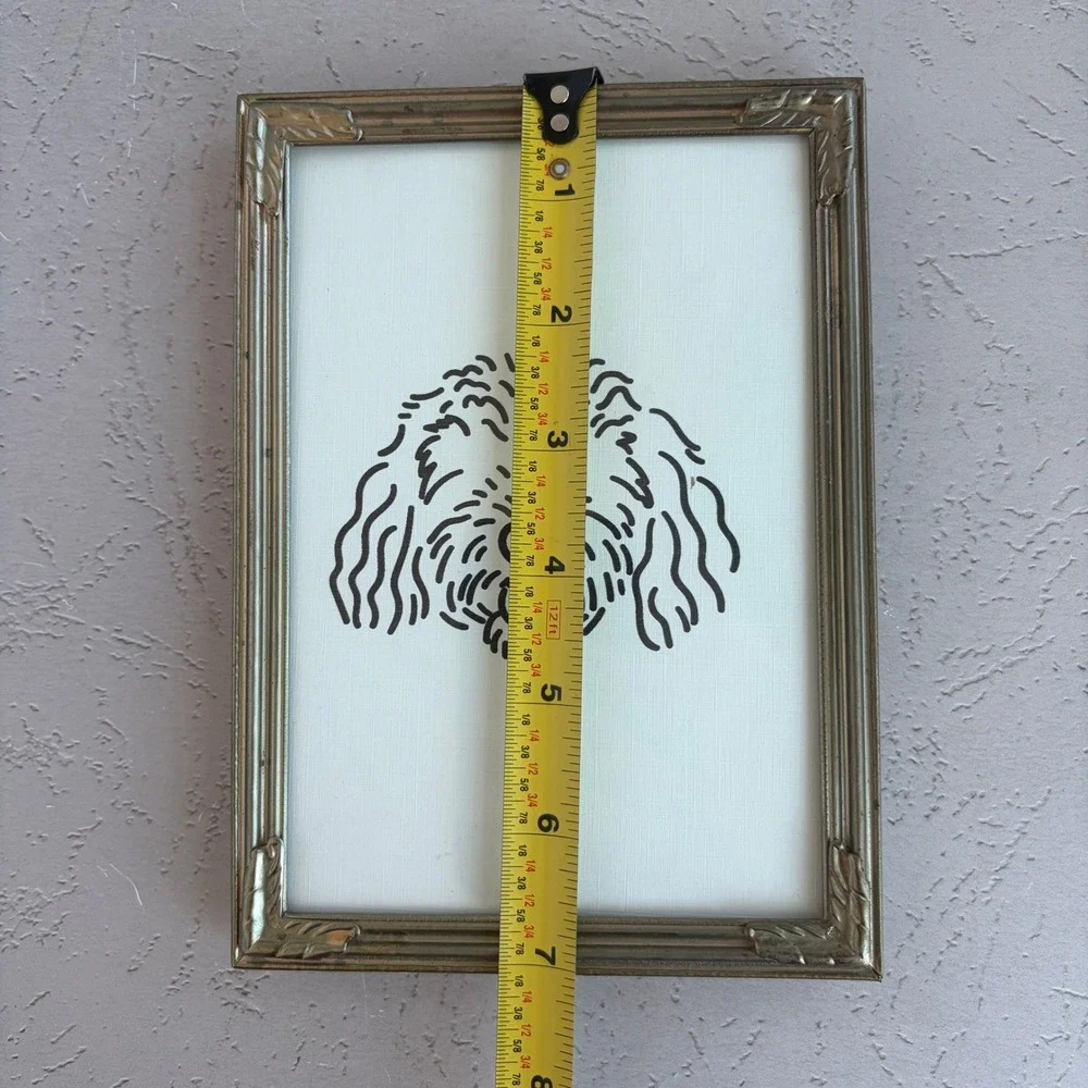 Vintage Brass Frame Goldendoodle Dog Line Art Portrait Minimalist Decor 5x7